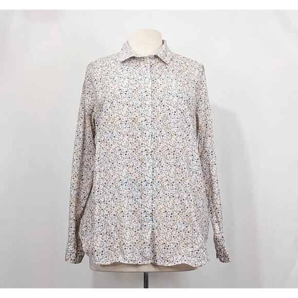 Old Navy Blouse White Colorful White Floral Button Front Misses Size L - Picture 1 of 7